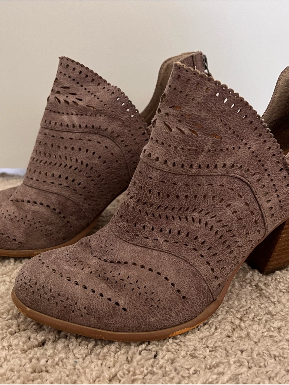 Not Rated Taupe Laser Cut Ankle Booties - Size 8 - Boho Western Heel